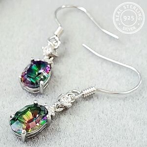 Rare Rainbow Mystic Topaz Earrings • 925 Silver Dangle • NWT